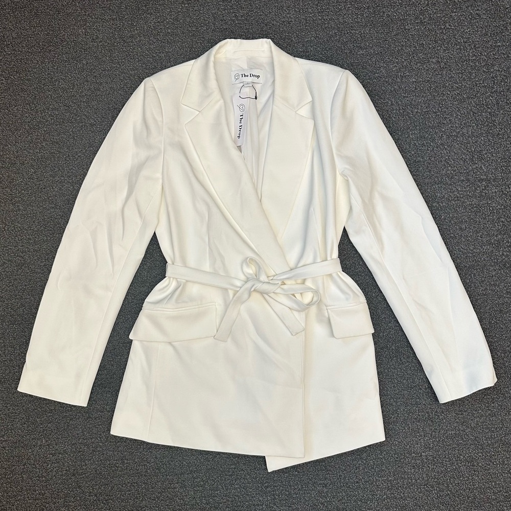 The Drop Women’s Ren Wrap Front Belted Blazer in Ivory